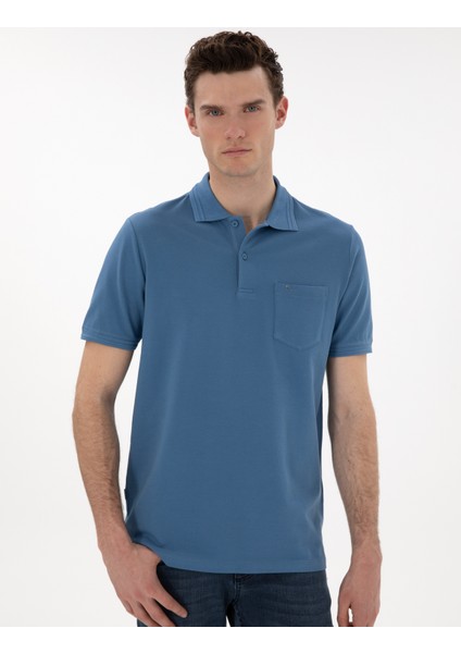 Erkek Koyu Mavi Regular Fit %100 Pamuk Polo Yaka Basic Tişört 50306552-VR032