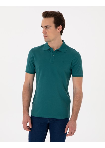 Erkek Zümrüt Slim Fit Kıvrılmaz Polo Yaka Basic Tişört 50302561-VR055