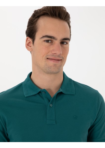 Erkek Zümrüt Slim Fit Kıvrılmaz Polo Yaka Basic Tişört 50302561-VR055