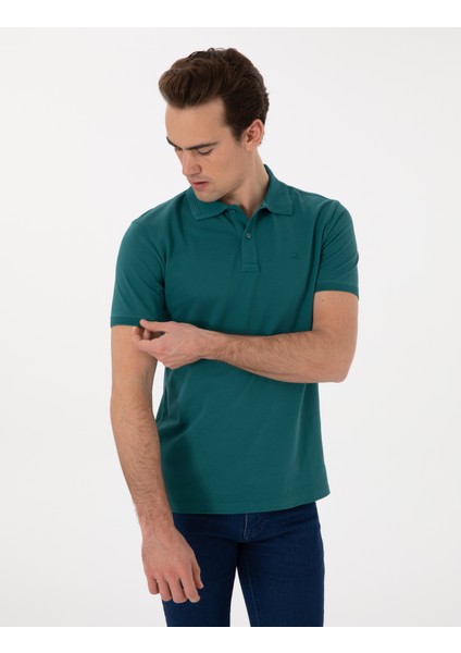 Erkek Zümrüt Slim Fit Kıvrılmaz Polo Yaka Basic Tişört 50302561-VR055