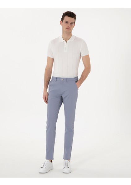Erkek Açık Mavi Slim Fit Beli Lastikli Kanvas Pantolon 50308080-VR003