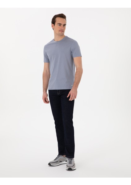 Erkek Mavi Slim Fit Merserize Basic Tişört 50302560-VR036