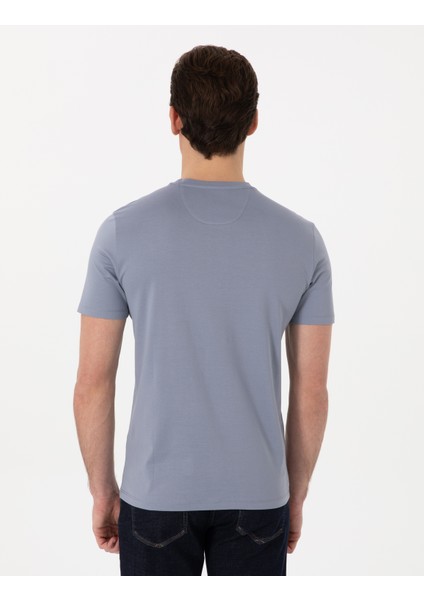 Erkek Mavi Slim Fit Merserize Basic Tişört 50302560-VR036