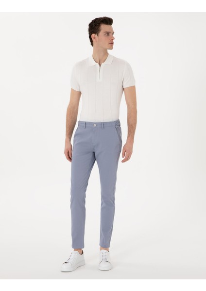 Erkek Açık Mavi Slim Fit Beli Lastikli Kanvas Pantolon 50308080-VR003