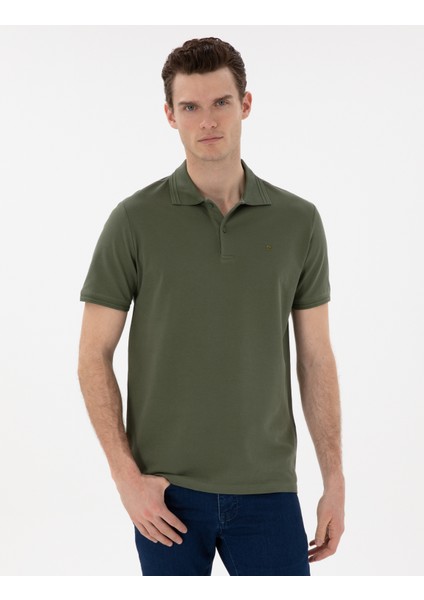 Erkek Haki Regular Fit %100 Pamuk Polo Yaka Basic Tişört 50306449-VR027