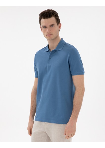 Erkek Koyu Mavi Regular Fit %100 Pamuk Polo Yaka Basic Tişört 50306449-VR032