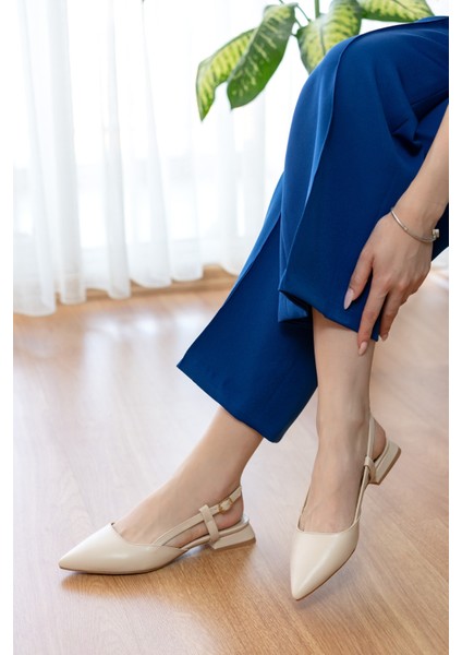 Felina Bej ( 3 cm Topuklu ) Sivri Burun Topuklu Ayakkabı