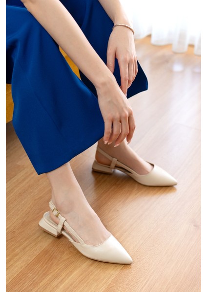 Felina Bej ( 3 cm Topuklu ) Sivri Burun Topuklu Ayakkabı modelleri