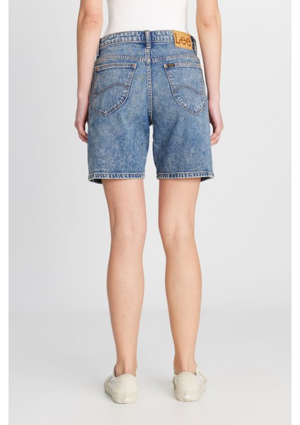 Slim Fit Dar Kesim Normal Bel Mavi Bermuda Jean Kot Şort