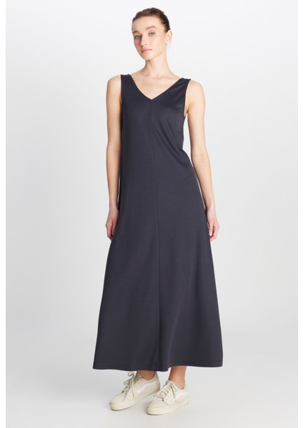 Regular Fit Normal Kesim V Yaka Siyah Midi Elbise fiyatları