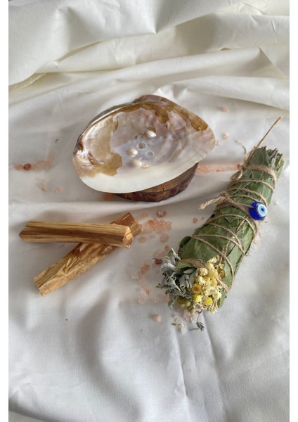 Nazar Tütsü Demeti Arınma 3'lü Ritüel Set, 2 Adet Palo Santo ve Deniz Kabuğu ( Tuz Hediyeli)