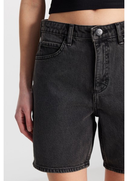 Slim Fit Dar Kesim Normal Bel Bermuda Antrasit Jean Kot Şort