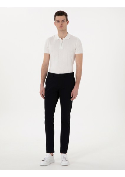 Erkek Siyah Slim Fit Beli Lastikli Kanvas Pantolon 50308080-VR046