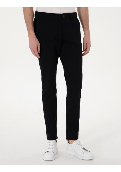 Erkek Siyah Slim Fit Beli Lastikli Kanvas Pantolon 50308080-VR046