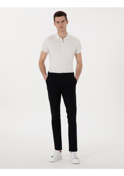 Erkek Siyah Slim Fit Beli Lastikli Kanvas Pantolon 50308080-VR046