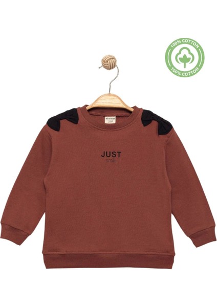 Kız Çocuk %100 Pamuk Fiyonk Detaylı Kiremit Sweatshirt - Kız Çocuk Giyim