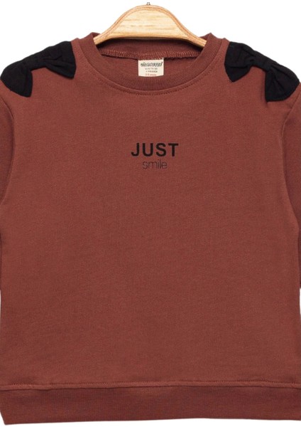 Kız Çocuk %100 Pamuk Fiyonk Detaylı Kiremit Sweatshirt - Kız Çocuk Giyim fiyatları