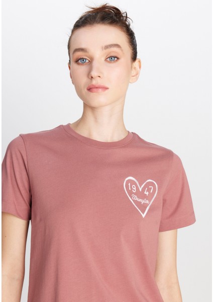 %100 Pamuk Regular Fit Normal Kesim Bisiklet Yaka Grafik Baskılı Gül Kurusu Tişört fırsatları