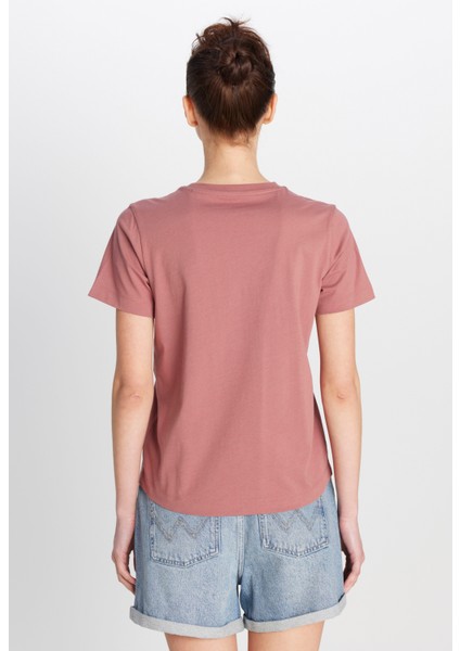 %100 Pamuk Regular Fit Normal Kesim Bisiklet Yaka Grafik Baskılı Gül Kurusu Tişört indirimleri