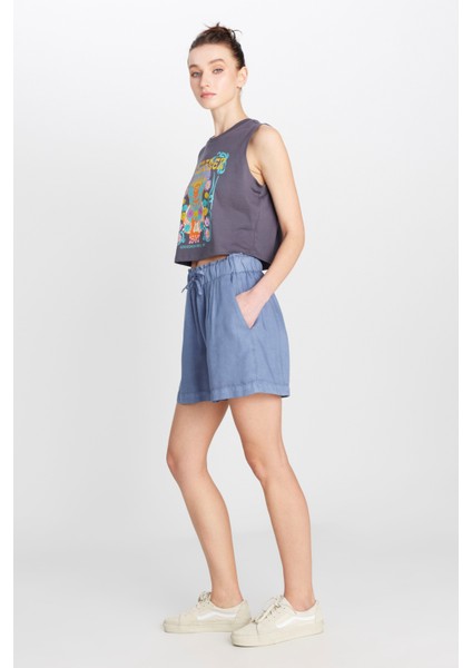 Relaxed Fit Geniş Kesim Yumuşak Dokulu Koyu Mavi Şort