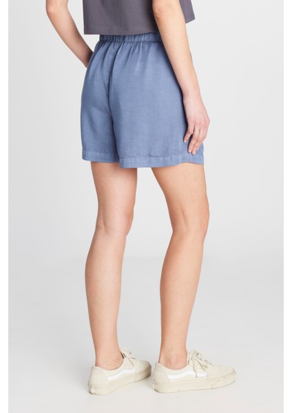 Relaxed Fit Geniş Kesim Yumuşak Dokulu Koyu Mavi Şort