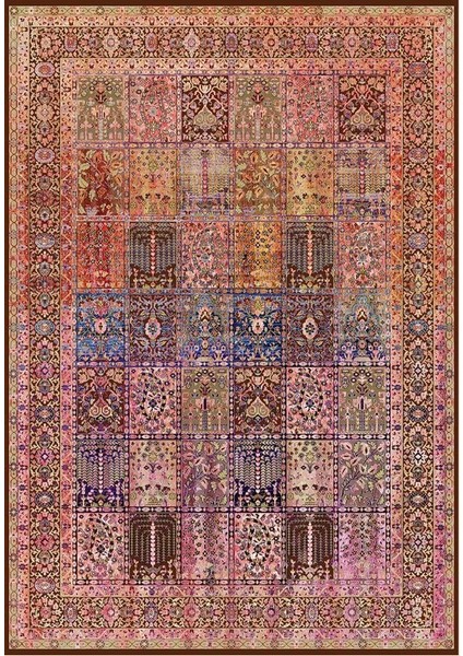 Siesta Vintage 32-156 Etnik Eskitme Desenli Dokuma Tabanlı Yıkanabilir Şönil Salon ve Oda Halısı