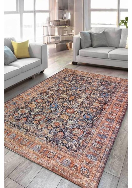 Siesta Vintage 32-041 Etnik Eskitme Desenli Dokuma Tabanlı Yıkanabilir Şönil Salon ve Oda Halısı