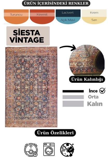 Siesta Vintage 32-041 Etnik Eskitme Desenli Dokuma Tabanlı Yıkanabilir Şönil Salon ve Oda Halısı modelleri