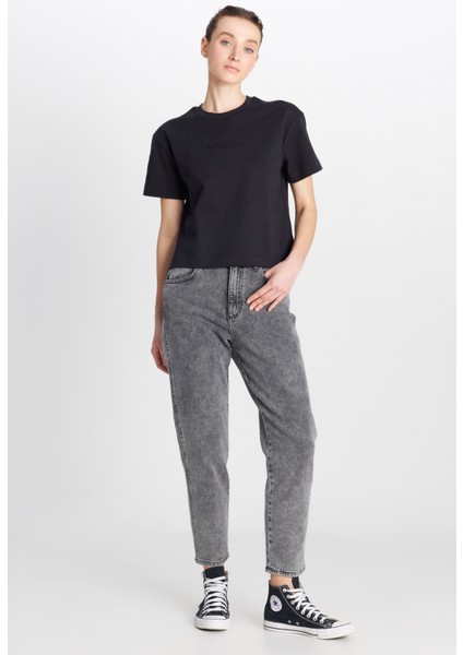 %100 Pamuk Relaxed Fit Geniş Kesim Bisiklet Yaka Siyah Tişört modelleri