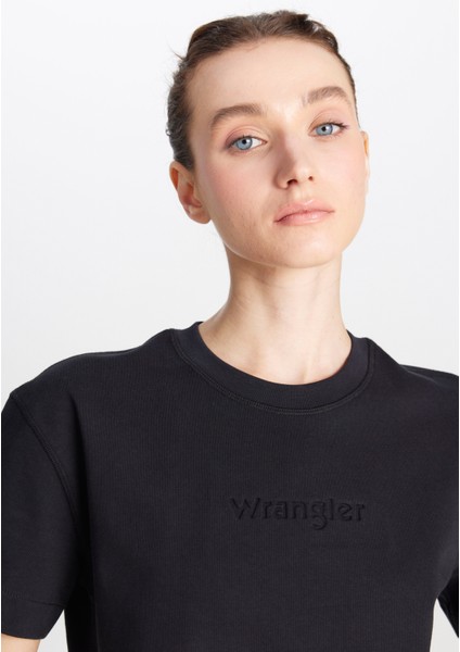 %100 Pamuk Relaxed Fit Geniş Kesim Bisiklet Yaka Siyah Tişört fırsatları