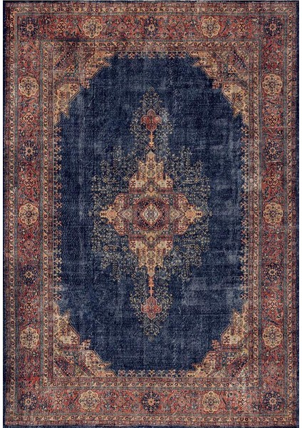 Siesta Vintage 32-030 Etnik Eskitme Desenli Dokuma Tabanlı Yıkanabilir Şönil Salon ve Oda Halısı