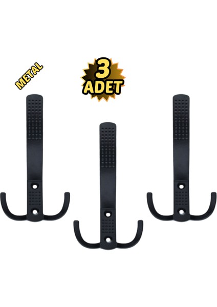 Noktalı Portmanto Vestiyer Askısı Metal Mat Siyah 3’lü