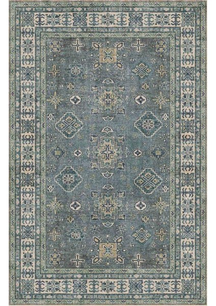 Siesta Vintage 32-544 Etnik Eskitme Desenli Dokuma Tabanlı Yıkanabilir Şönil Salon ve Oda Halısı