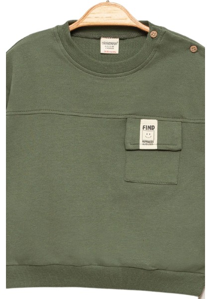 Erkek Bebek Cepli Haki Sweatshirt ve Taş Eşofman Takımı - Çocuk Giyim modelleri