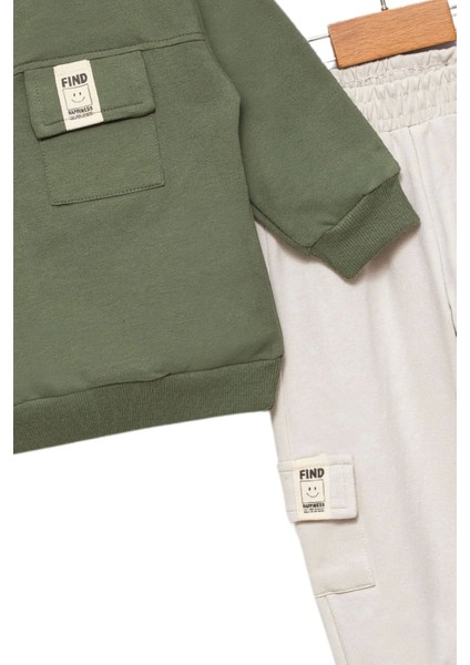 Erkek Bebek Cepli Haki Sweatshirt ve Taş Eşofman Takımı - Çocuk Giyim fırsatları