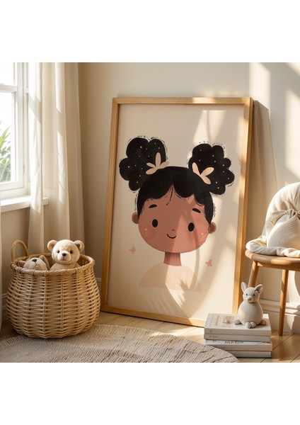 Mutlu Kız Çocuğu - Doğal Ahşap Çerçeveli Çocuk ve Bebek Odası Tablosu fiyatları