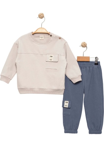 Erkek Bebek Cepli Mavi Eşofman ve Taş Sweatshirt Takım - Bebek Giyim
