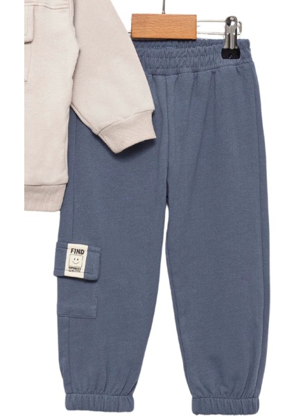 Erkek Bebek Cepli Mavi Eşofman ve Taş Sweatshirt Takım - Bebek Giyim fiyatları