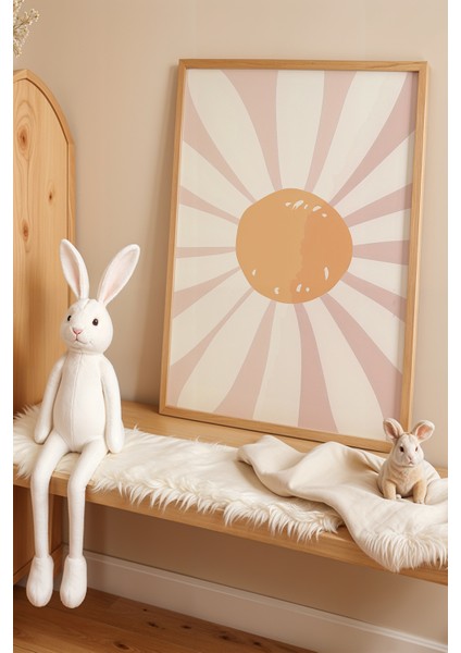 Minimalist Papatya – Doğal Ahşap Çerçeveli Çocuk Odası ve Bebek Odası Tablosu
