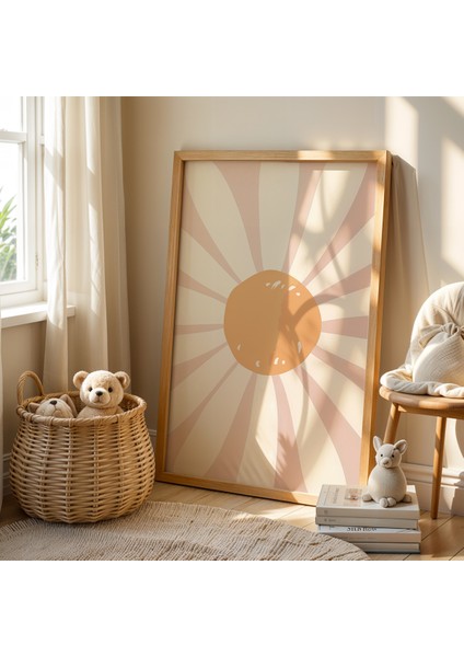 Minimalist Papatya – Doğal Ahşap Çerçeveli Çocuk Odası ve Bebek Odası Tablosu fiyatları