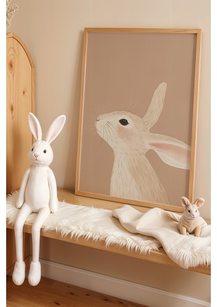 Gökyüzüne Bakan Tavşan - Doğal Ahşap Çerçeveli Çocuk ve Bebek Odası Tablosu