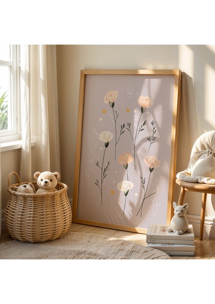 Renkli Çiçekler ve Bahar Doğal Ahşap Çerçeveli Çocuk ve Bebek Odası Tablosu fiyatları