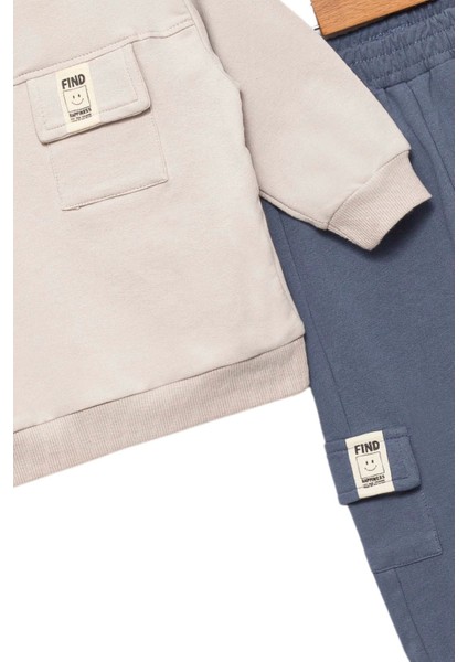 Erkek Bebek Cepli Mavi Eşofman ve Taş Sweatshirt Takım - Bebek Giyim fırsatları