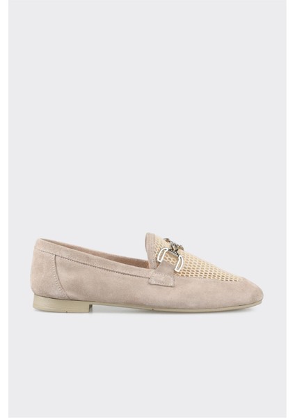 Bej Deri Kadın Loafer