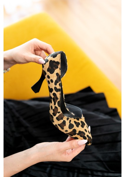 Violet Leopar ( 8 cm Topuklu ) Önü Sivri Günlük Kullanım Topuklu Ayakkabı modelleri