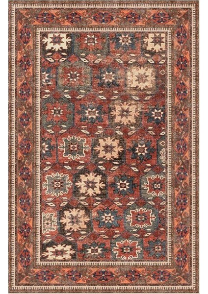Siesta Vintage 32-540 Etnik Eskitme Desenli Dokuma Tabanlı Yıkanabilir Şönil Salon ve Oda Halısı