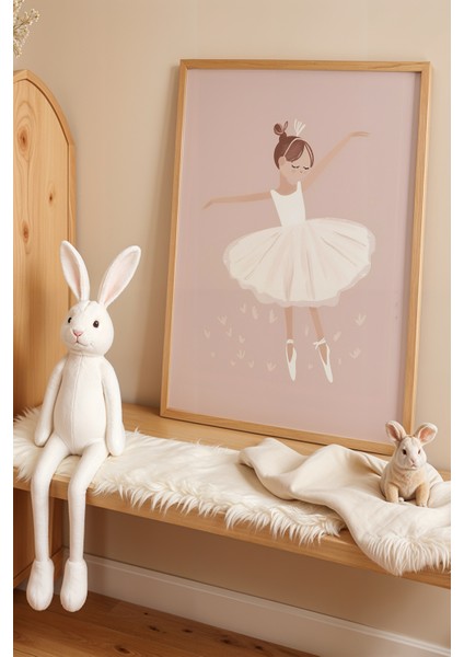 Balerin Kız Doğal Ahşap Çerçeveli Çocuk ve Bebek Odası Tablosu