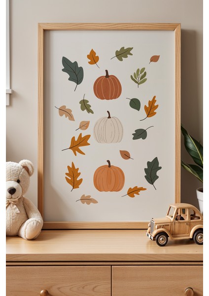 Sonbahar Yaprakları – Doğal Ahşap Çerçeveli Çocuk Odası Tablosu