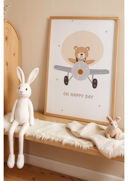 Sevimli Ayıcık – Doğal Ahşap Çerçeveli Çocuk Odası Tablosu