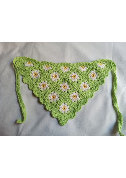 Papatya Motifli Örgü Bandana